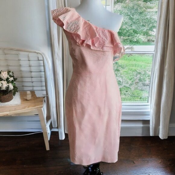J. Crew Dresses & Skirts - J.Crew One-Shoulder Ruffle Seersucker Dress – Size 4